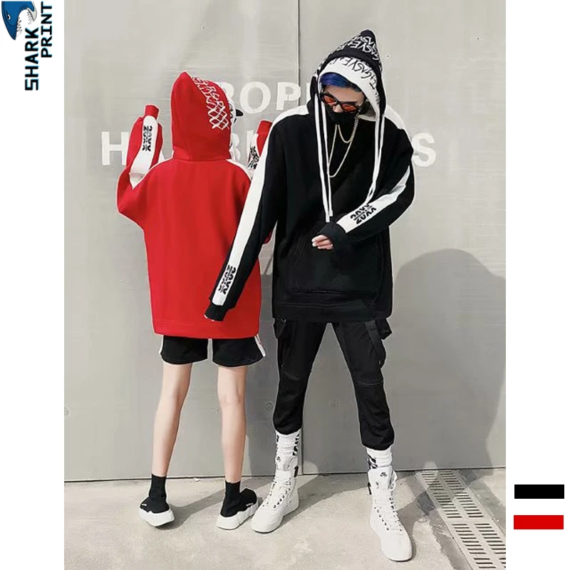SharkPrint Hip Hop Skateboard Hoodie Street Dance Double Cap Fleece Autumn Winter Oversize Men Women Sports Jacket Casual Coat