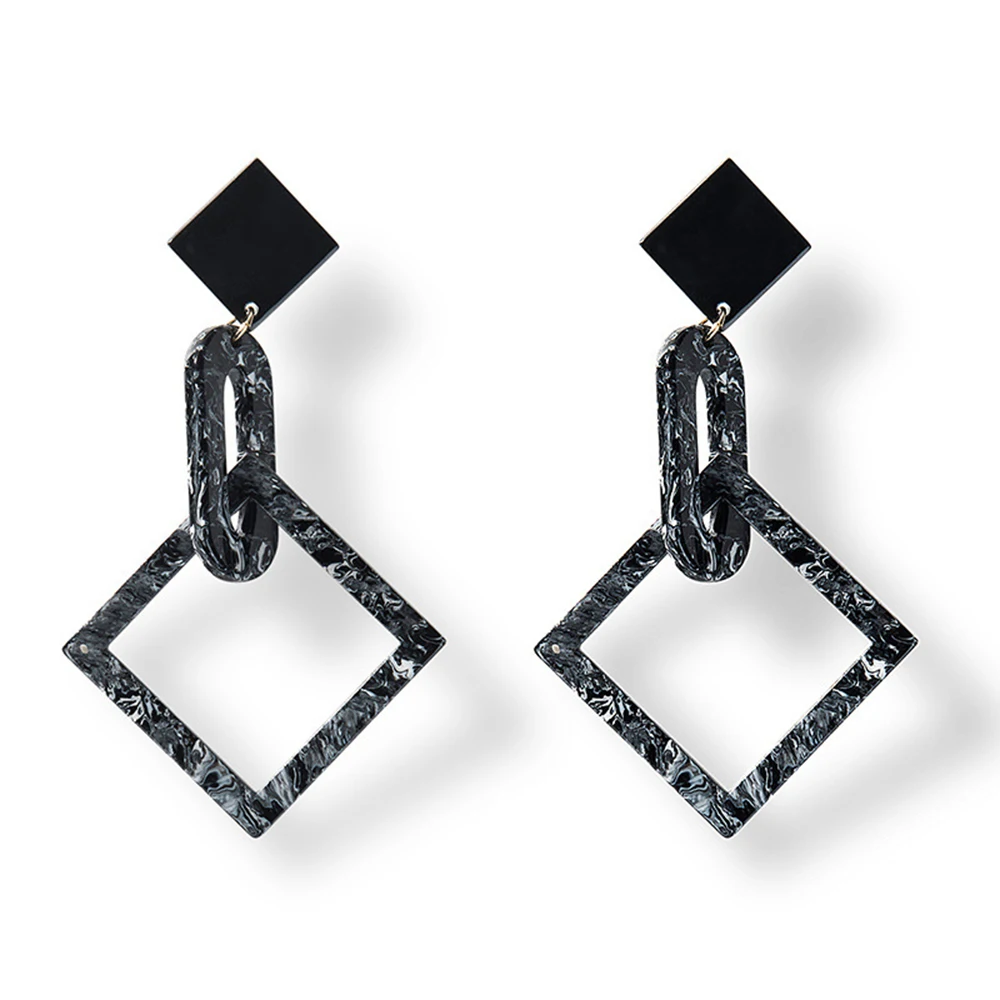 

Square Black Dangle Earrings for Women Acrylic Long Earring Fashion Jewelry Trendy Statement Ethnic Vintage Geometric DAE004