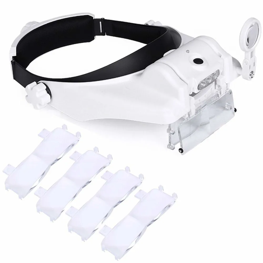 

Headband Magnifier Multi-functional Loupe Led Head Mounted Magnifying Glass With 5 Replaceable Lenses Watchmaker Repair Tool