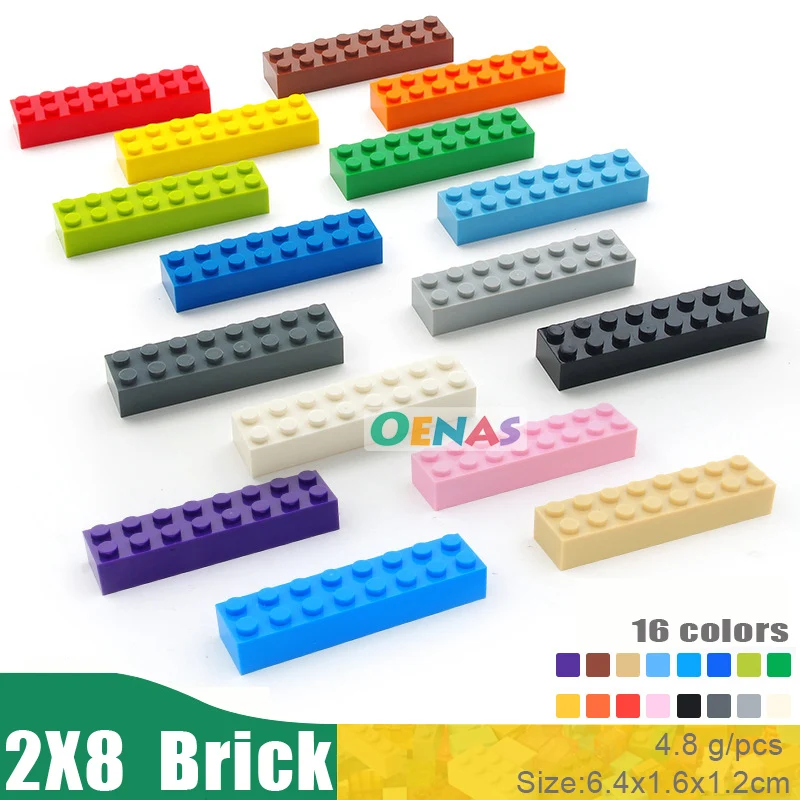 

100g 20pcs/bag Educational Kids Toy Plastic Building Blocks Accessories 2x8 Brick DIY Kit Compatible With Legoes Blocks In Bulk