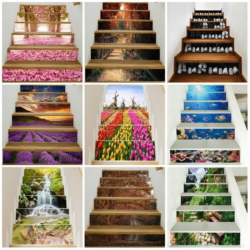 

6pcs/set 3D Stair Stickers Home Decorative Staircase Wall Decals Floor Step Poster PVC Waterproof Stairway Wall Sticker 100*18cm