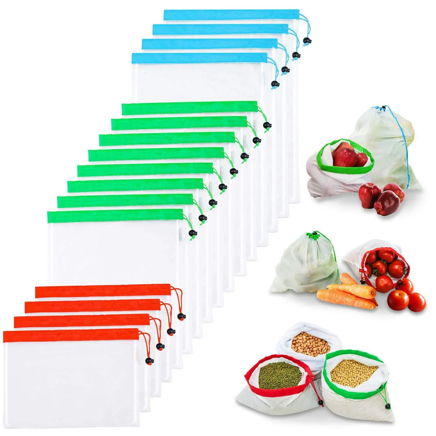 Многоразовые продуктовые мешки многоразовые сетчатые 16 шт. моющиеся