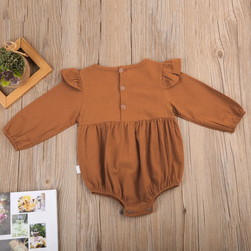 Solid Cotton Baby Autumn Rompers Vintage Baby Girl Romper Long Sleeve Baby Clothes 3m- 3Years