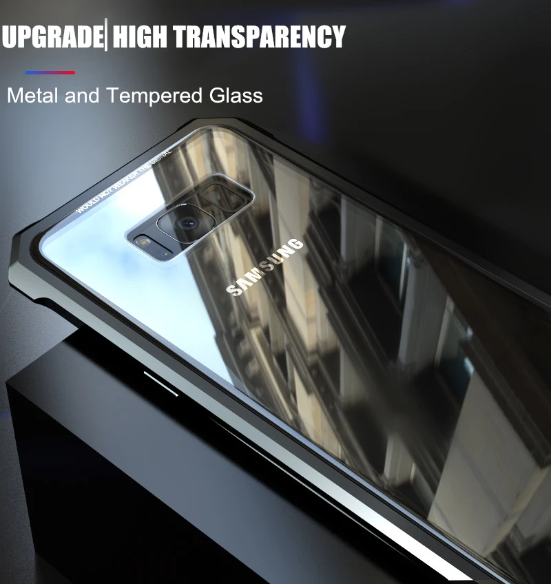 

For Samsung S9 S8 Plus S7 edge Case Note 9 8 Bumper Metal Frame with Back Clear Transparent Tempered Glass Cover Phone Cases