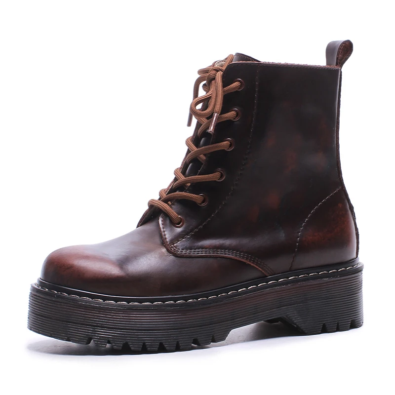 

NEW Women's Winter Ankle Boots Genuine Leather Lace-up Shoes 5 CM Thick Soles Platform Boot for Woman Box Packing 8888-1