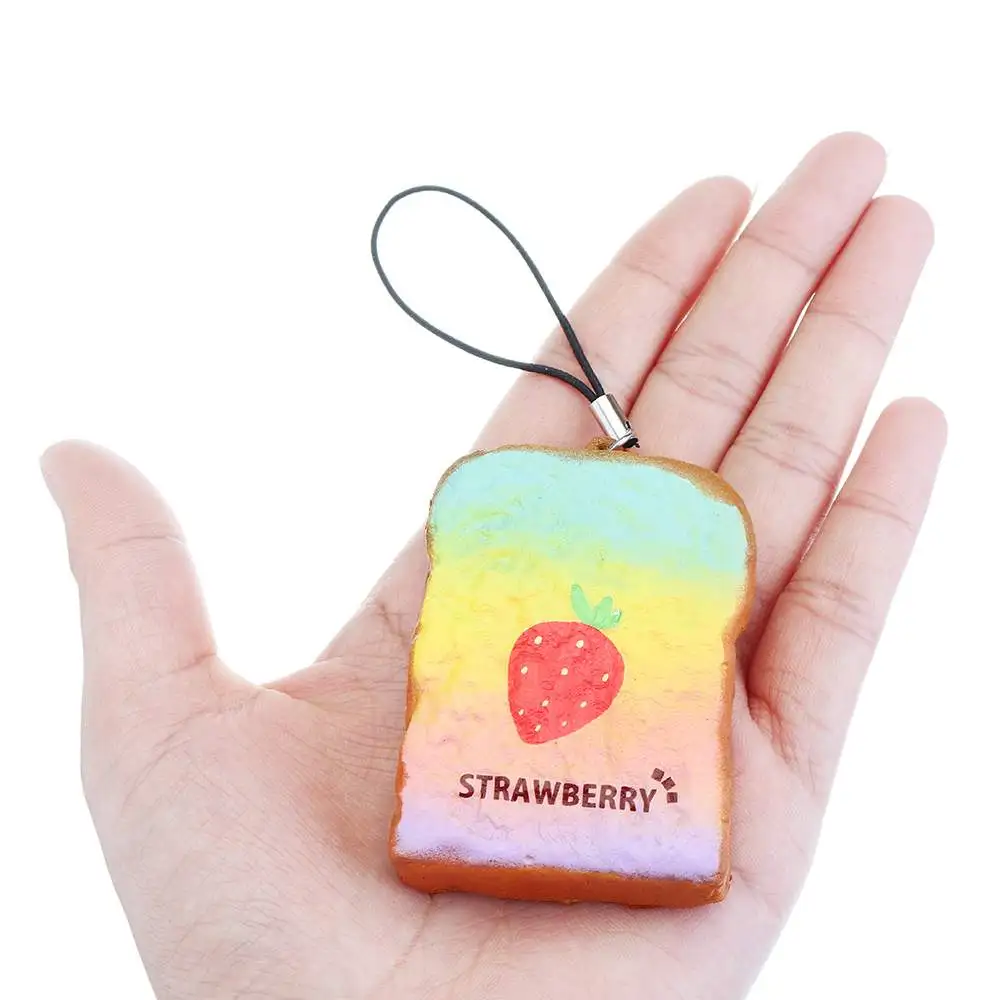 

Squishying Rainbow Toast Bread Slices Keychian Slow Rising Gift Decor Squeeze Toys With Packaging Collection For Stress Relief