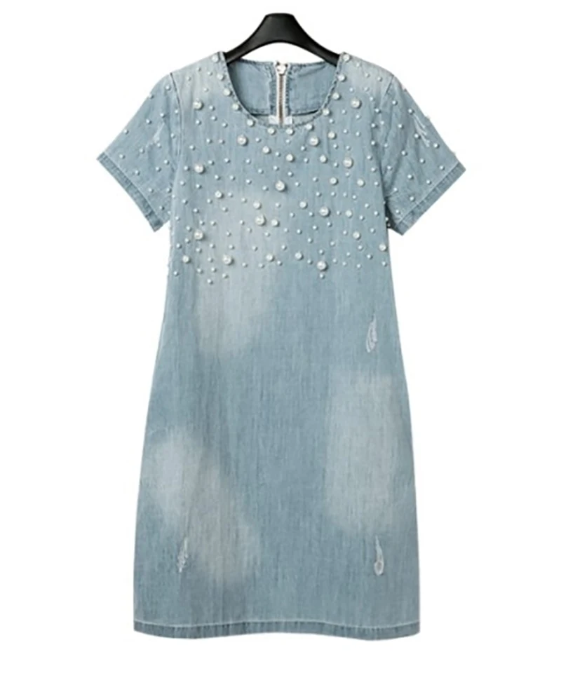 2019 Summer Loose Blue Jeans Dresses for Women Plus Size Short Sleeve O Neck Women Denim Dress Washed Vestidos 4XL 5XL