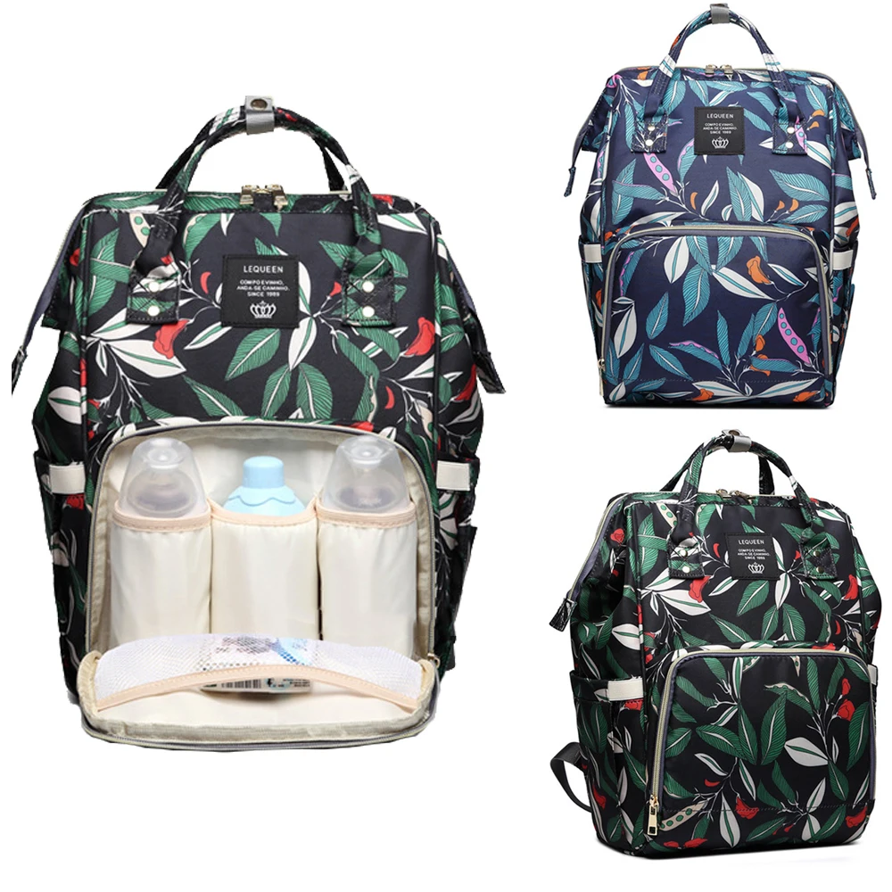 

Leaf Floral Print Large Capacity Mummy Backpack Bags Waterproof Travel Multifunction Nylon Backpack Maternity Nappy Bags for Mom