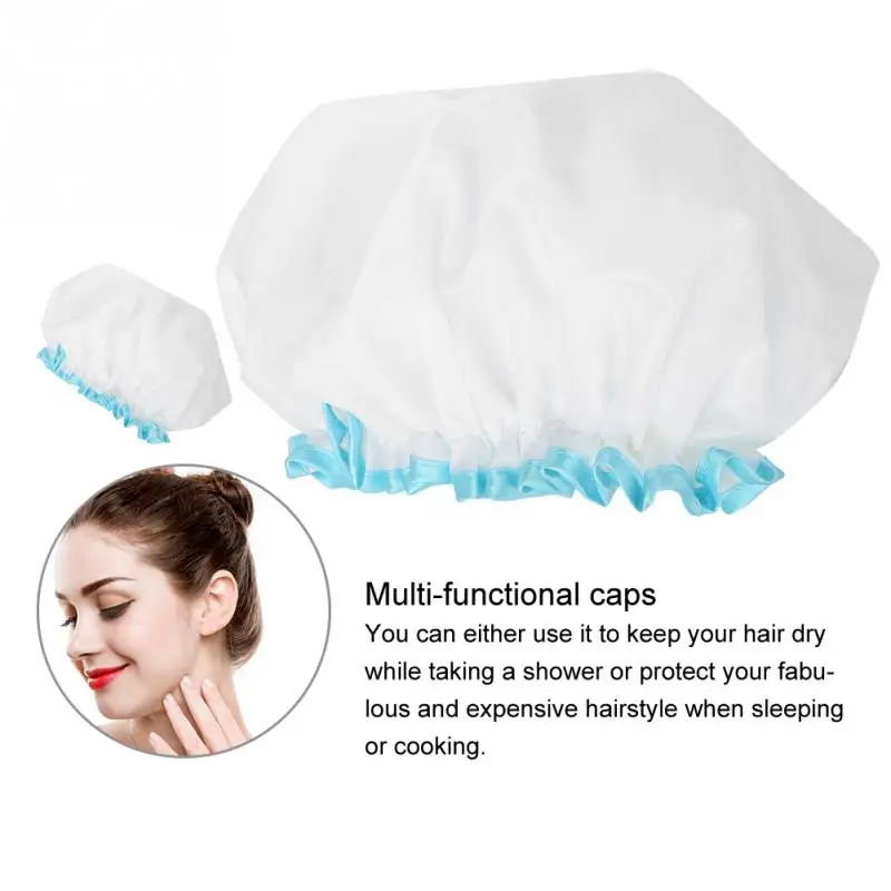 Adult Double layer Waterproof Shower Cap Thicken Elastic Women Bath Cap