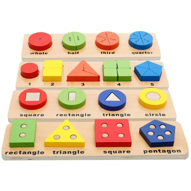 Wooden Geometric Shapes Sorting Math Montessori Puzzle Preschool