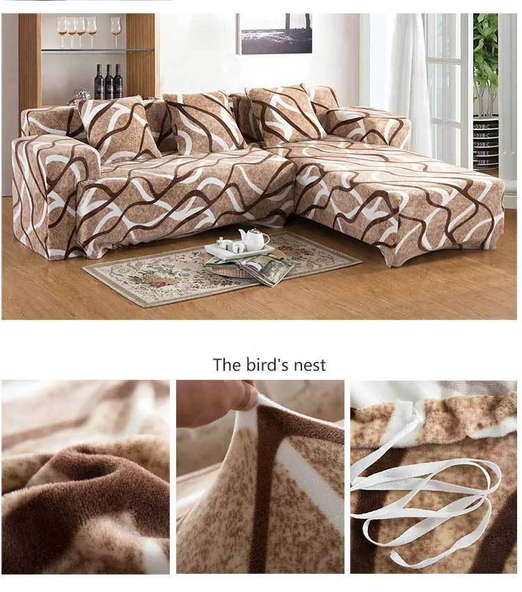 Europe Striped Brown Stretch Sofa Cover Big Elasticity Couch Cover