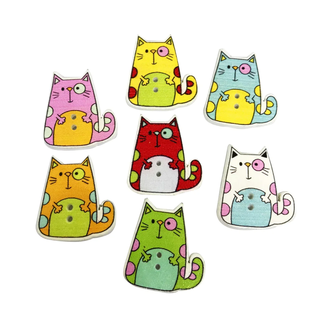 

50 Pcs Colorful Cat Cartoon Wooden Snaps Wooden Buttons DIY Snaps for Sewing DIY Craft Kniting Scrapbook