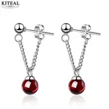 KITEAL 925 ювелирные изделия серебряные серьги для женщин треугольная цепочка длинные красные хрустальные бусины Серьги Кристалл Опал pendientes Свадебные