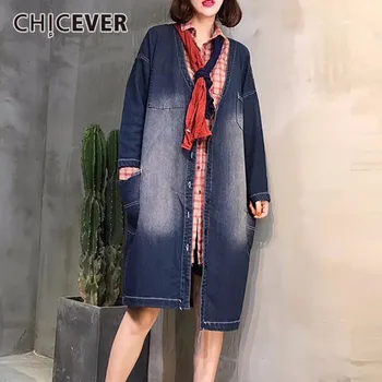 

CHICEVER 2020 Spring Vintage Back Print Trench Coat For Women Windbreaker Long Sleeve Dresses Of The big Size Clothes Fashion