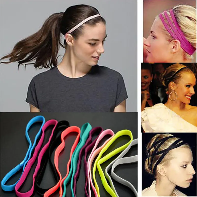 

Women Thin Sports Elastic Headband Softball Tennis Hair Rope Colorful Super Elastic Sweat Stopping Headband