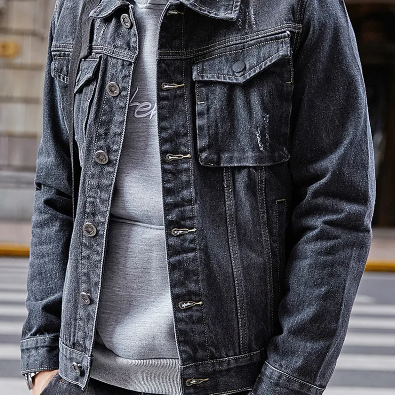 Spring Denim Jacket Men's Fashion Retro Solid Color Casual Slim Denim Jacket Man Streetwear Hip Hop Bomber Jacket Male Clothes Spring Denim Jacket Men's Fashion Retro Solid Color Casual Slim Denim Jacket Man Streetwear Hip Hop Bomber Jacket Male Clothes