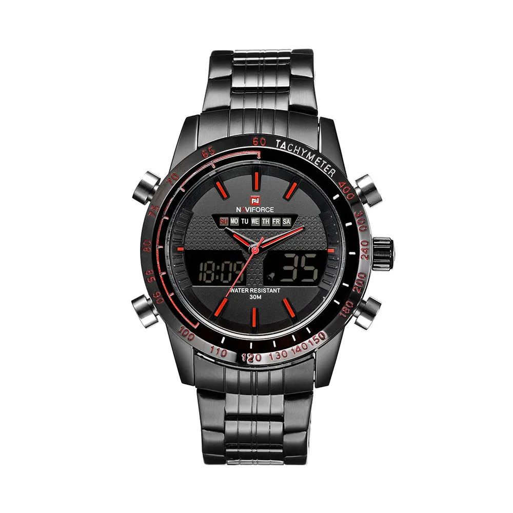 

NAVIFORCE Quartz Men Watch Stainless Steel Watches Waterproof Fashion Wristwatch Dual Time Backlight Alarm Sports Men Watch