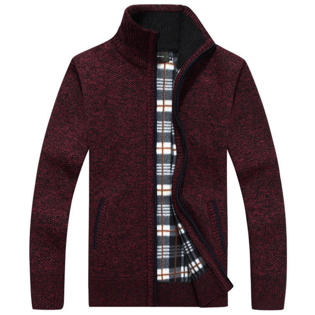 Winter Men Wool Coat Cardigan Warm Fleece Knitted Jacket Outwear Casual ...