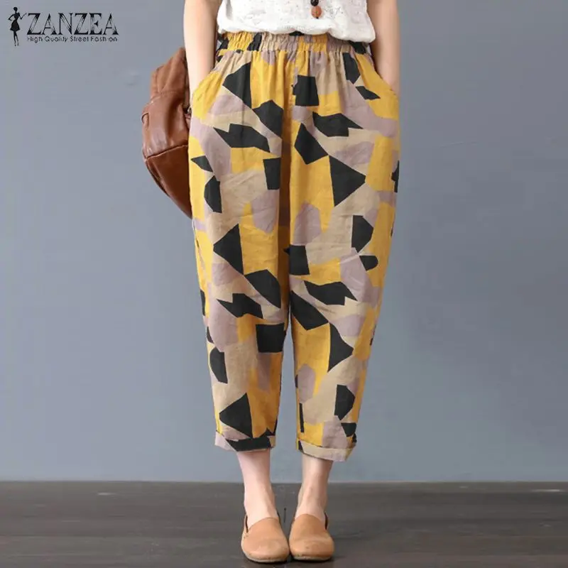 

ZANZEA Women Vintage Dot Print Wide Leg Pants Ladies Casual Loose Pockets Harem Trousers Streetwear Pantalon Femme Plus Size 5XL