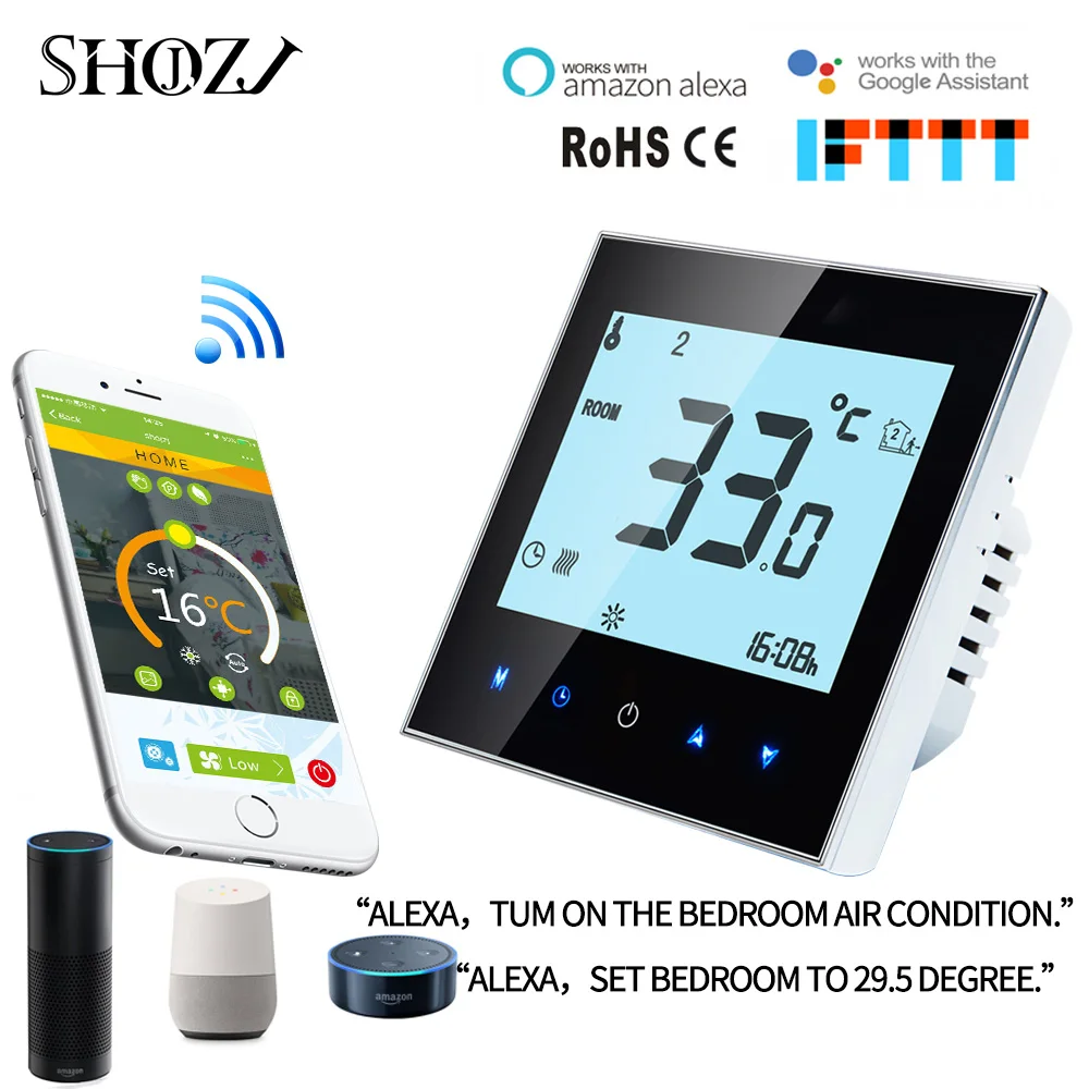 Termostato Calefaccion para Caldera de Gas//Agua Termostato Digital Wifi Inteligente Compatible con Alexa Google Home,controlador de temperatura programable casa 220V,3A