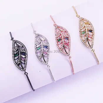 

10Pcs Micro Pave CZ Zircon Leaf Bracelets Adjustable Metal Box Chain Bracelet Fashion Bracelets For Women Jewelry