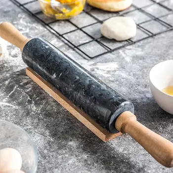 

Rolling Pin With Marble Roller Solid Wood Base Home Kitchen Utensils Baking Tool