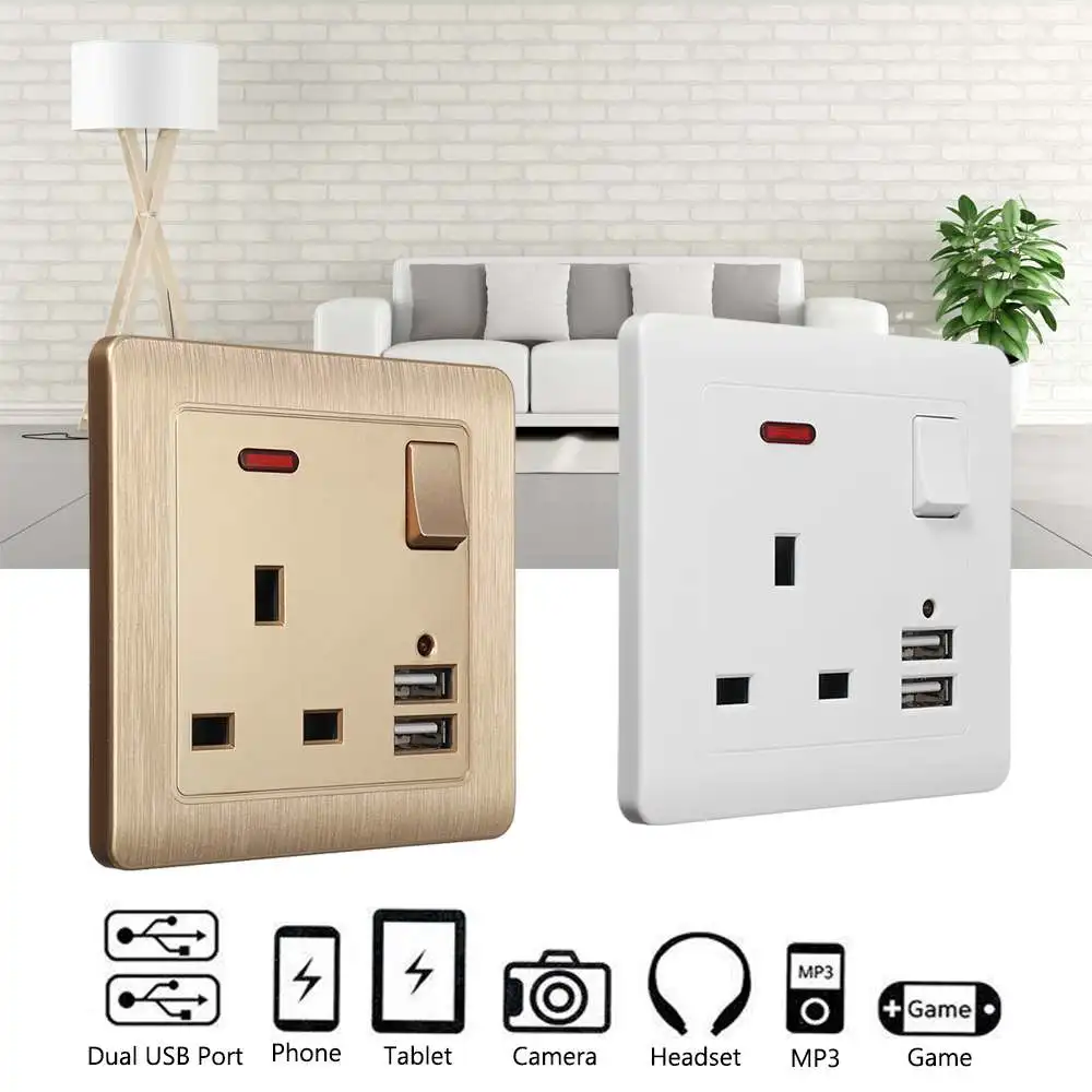 2.1A USB Fast Charge Wall Socket Charger Adapter UK Plug Electric Wall