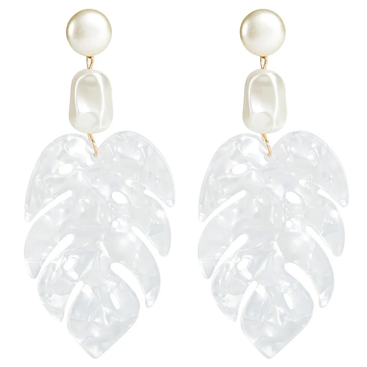 

2019 New Arrival White Color Resin Leaf Big Drop Earring Boho Fresh Silver Leaves God Geometric Dangle Earring