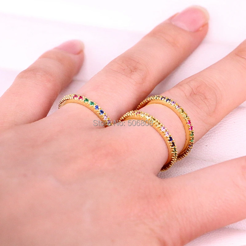 

ZYZ-R9785 Colorful cz eternity band ring thin skinny engagement band rainbow color classic simple round circle finger rings