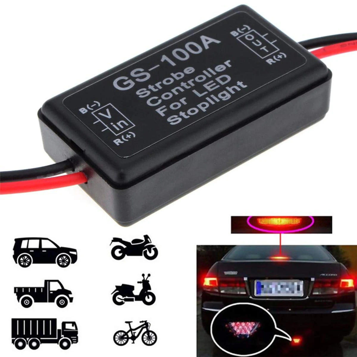 

GS-100A LED Lamp Flash Strobe Controller Box Flasher For LED Stop Light Brake Taillight