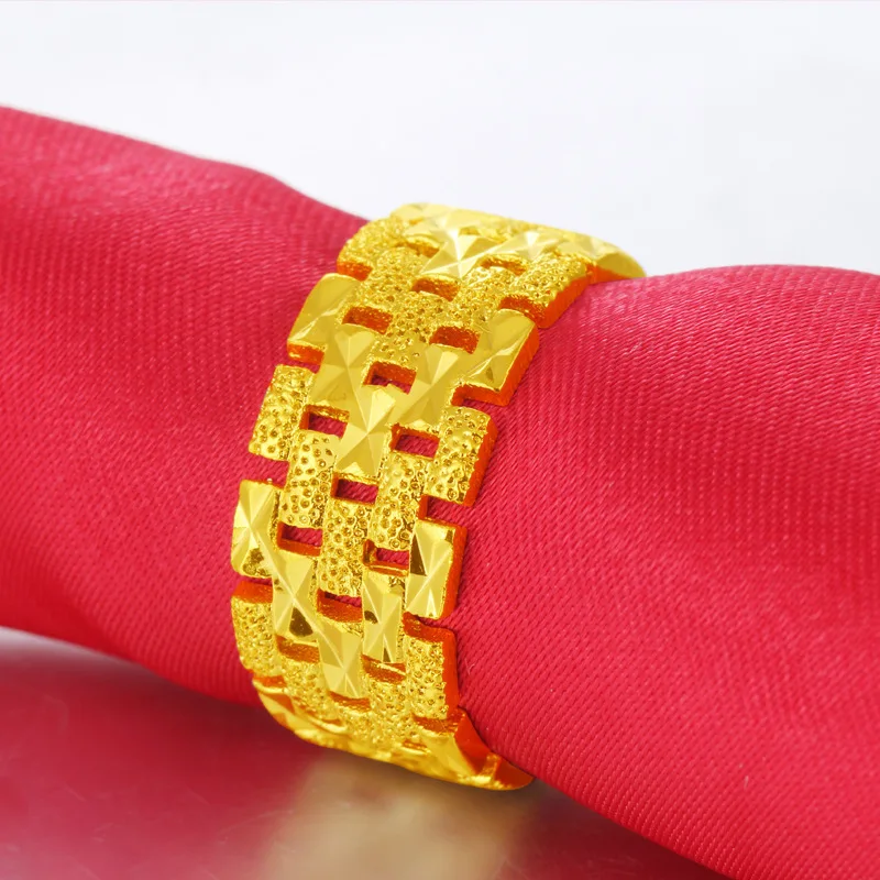

Vietnam Alluvial Gold Open Rings for Men Women Never Fade Creative Hollow Tanks Plated Men Rings