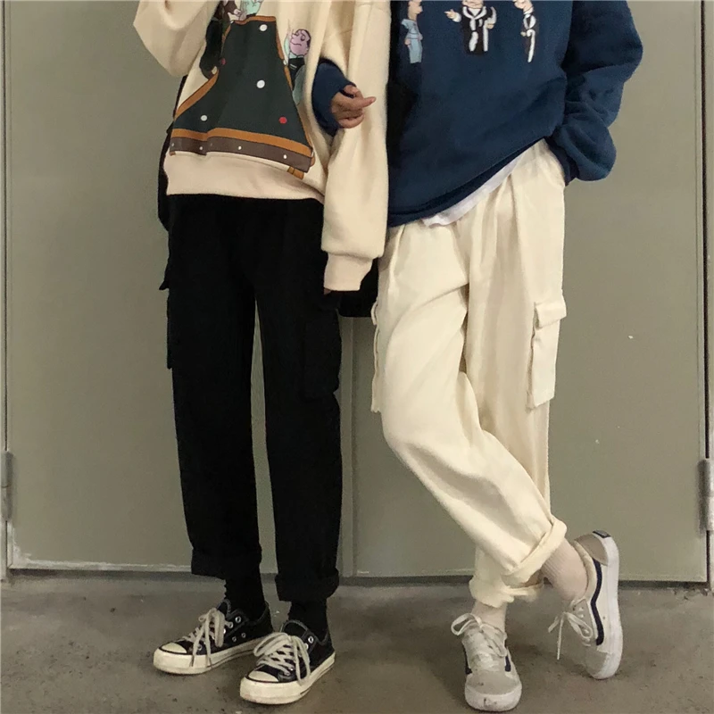 

Men's Trousers 2019 Spring New Korean Jeans Youth Popular Loose Straight Leg Pants Beige White Black Youth Casual Men's Trousers