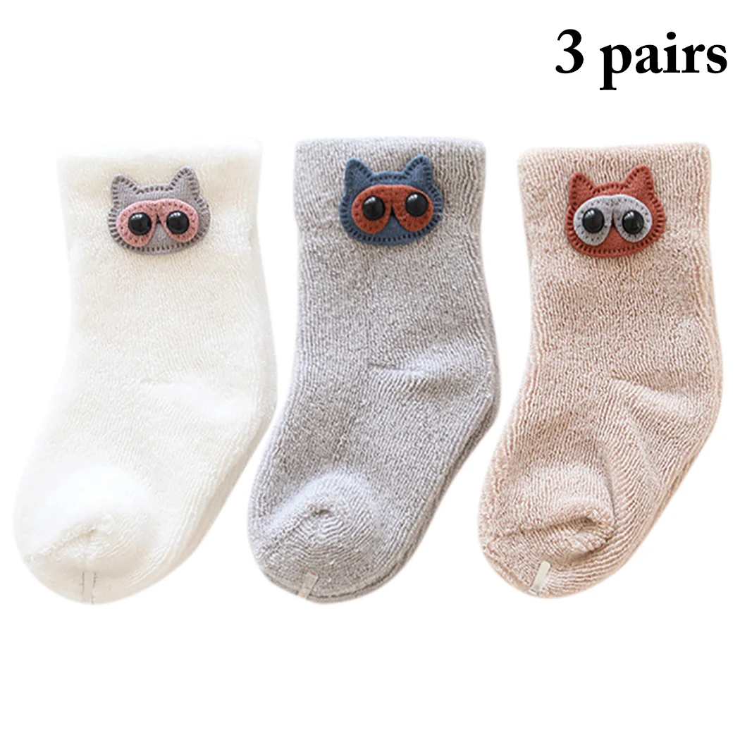 

3 Pairs Baby Socks Cartoon Owl Pattern Crew Socks Warm Socks for Toddler Lovely Cute Cartoon Fox Kids baby Socks