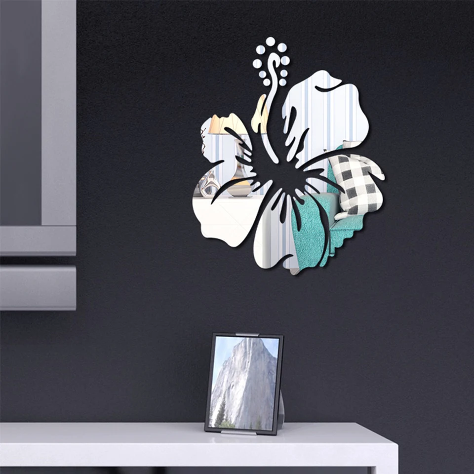 Creative 3d Flower Mirror Wall Sticker Black Gold Silver Acrylic