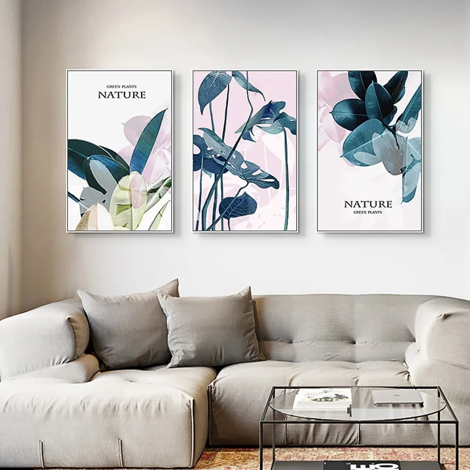 

SURE LIFE Nordic Minimalist Tropical Refresh Leaves Canvas Painting Nature Poster Print Wall Art Pictures Living Room Decoration