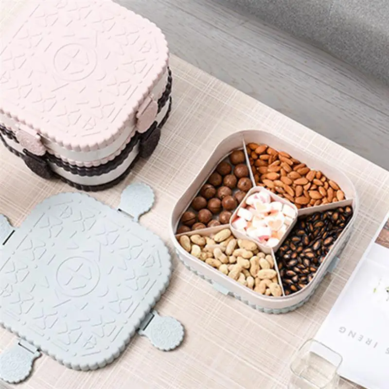 

Snacks Box Divided Snacks Container Squrare Candy Serving Tray with Lid Food Sealing Organizer