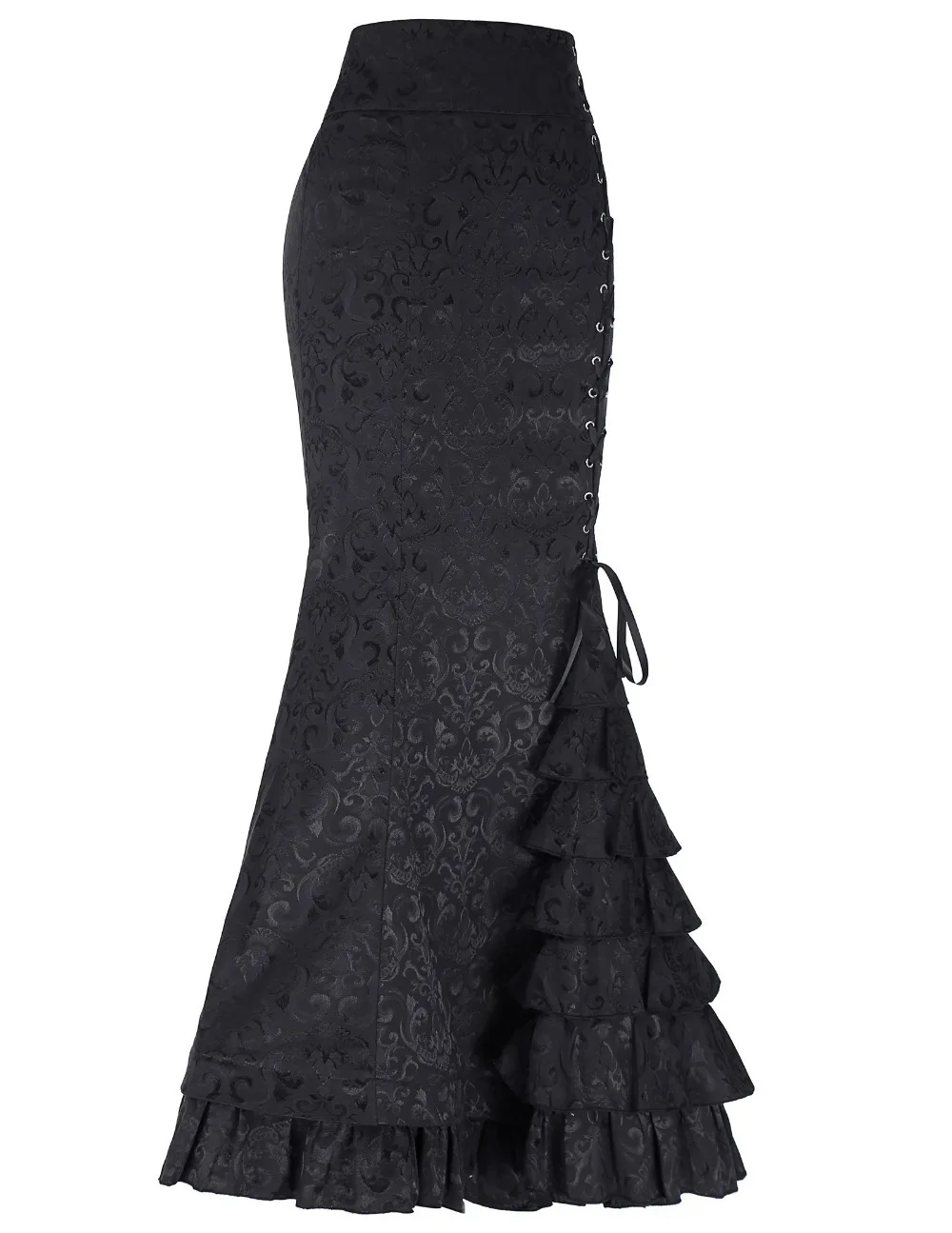 Новая женская сексуальная Готическая винтажная длинная юбка-Русалка цветочный принт Ruffe шнуровка макси юбка облегающая тонкая элегантная длинная юбка S-2XL