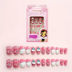 24 шт. сладкие дети конфеты накладные ногти мультфильм 2 полное покрытие Дети Розовый поддельные ногти Art для маленьких девочек