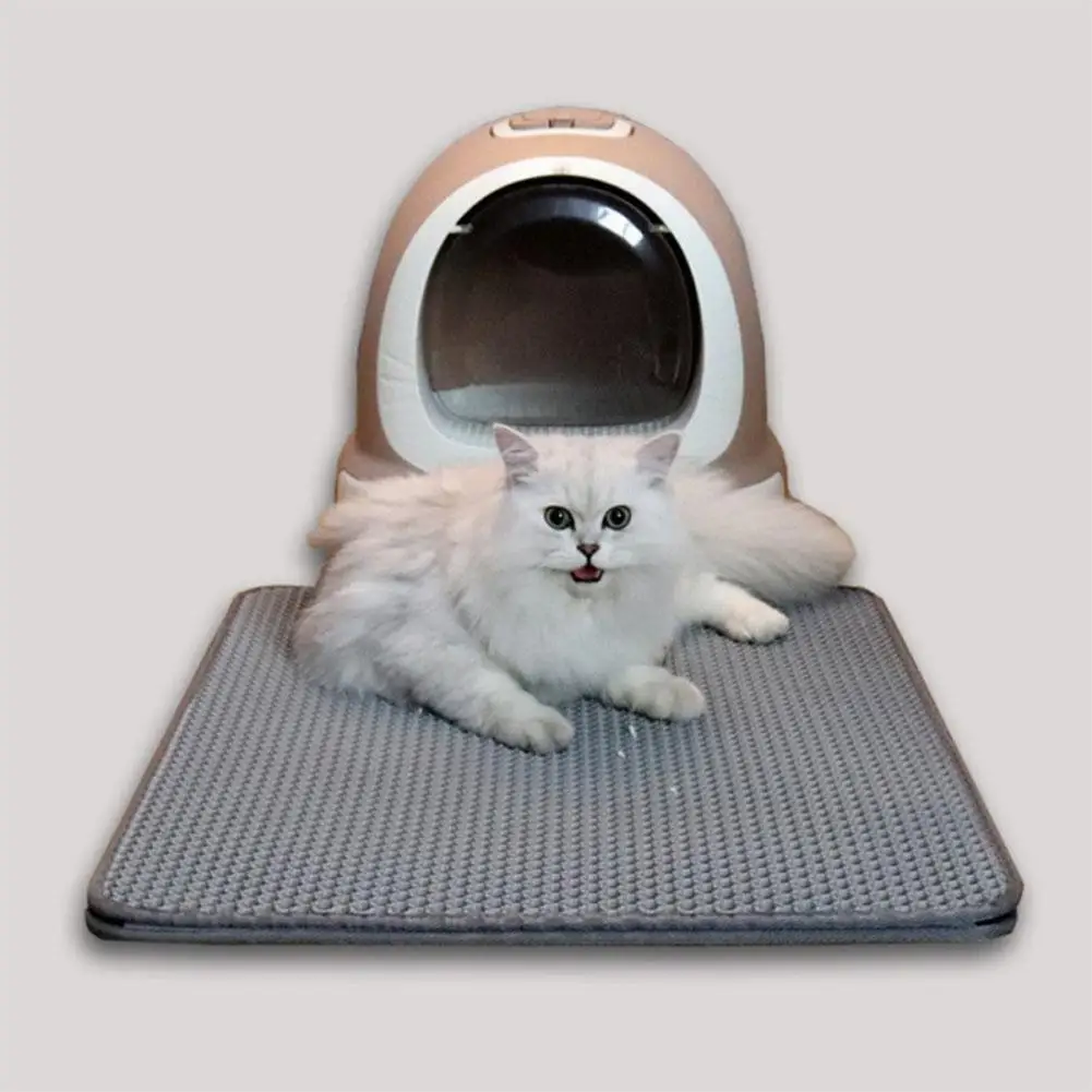 Adeeing Cat Litter Mat Double Layer Cat Clean Sanitary Mats Waterproof Bottom Layer Feeding Bowl