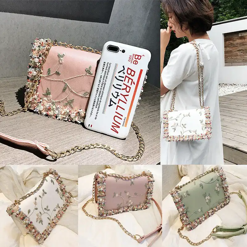 Women Small Crossbody Quilted Purse Square Bag Handbag with Chain Shoulder Strap