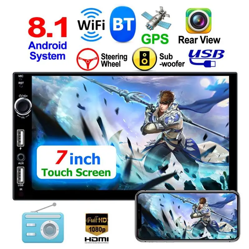 

VODOOL 7 inch Car MP5 GPS Player 1G+16G Quad Core Android 8.1 Bluetooth WiFi FM Radio Car Stereo GPS Navigation w Camera/No Cam