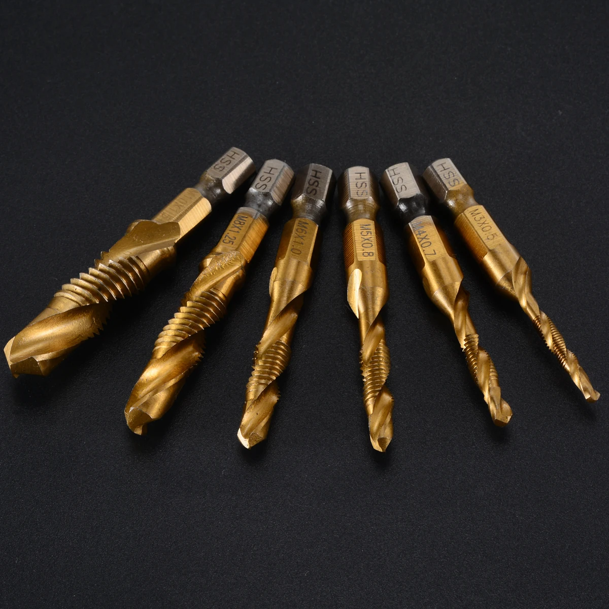 

6Pcs M3 M4 M5 M6 M8 M10 High Speed Steel Drill Bits Set Hex Shank Titanium Plated Screw Thread Drilling Bit Compound Tap