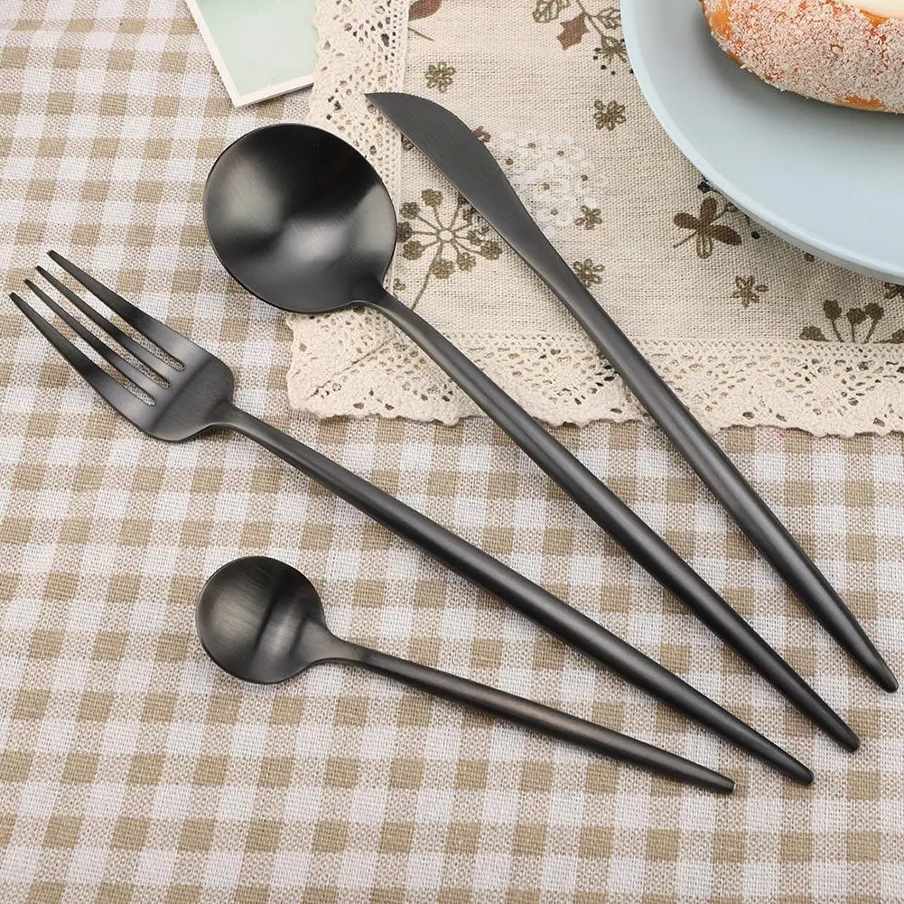 

Hot Sale 4 Pcs/set Black European Dinnerware knife 304 Stainless Steel Western Cutlery Kitchen Food Tableware Dinner Set