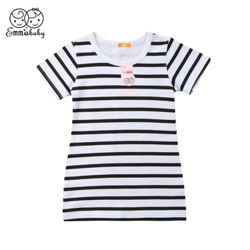 

Fashion Girls Dress Summer Short Sleeve Black and White Stripe Dresses Brife Toddler Kids Cotton Clothes Children's Clothing