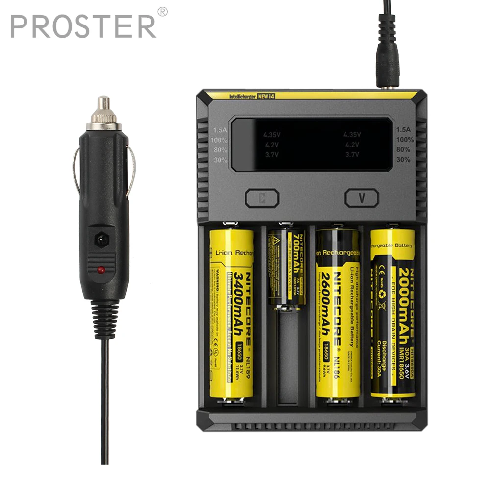 

PROSTER NEW I4 Charger OLED Screen Intellicharger battery Charger + NITECORE 18650 3500mAh 3.6V 12.6Wh NL1835HP li-ion battery