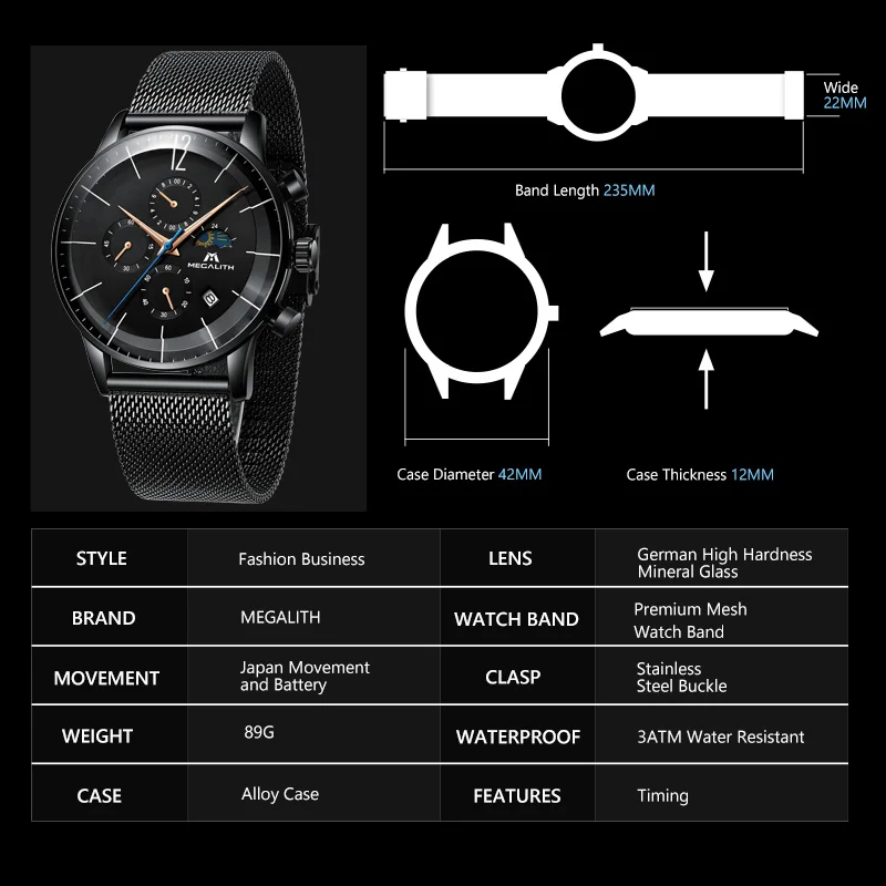 MEGALITH Men's Watch Fashion Waterproof Sport Chronograph Watches For Men Date Analogue Quartz Wristwatch Relogio Masculino MEGALITH Men's Watch Fashion Waterproof Sport Chronograph Watches For Men Date Analogue Quartz Wristwatch Relogio Masculino