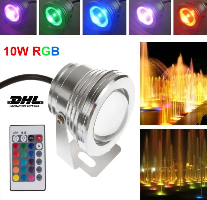 Цвета 10 Вт AC/DC 12 V RGB светодиодный подводная подсветка для фонтана 1000LM бассейн, пруд бак аквариумный светодиодный фонарь лампа IP65 Водонепроницаемый