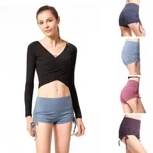 Ходовые шорты йоги для Для женщин бедра пикантные складной Drawstring Active для упражнений фитнеса тренировочные с высокой талией шорты; Новинка года