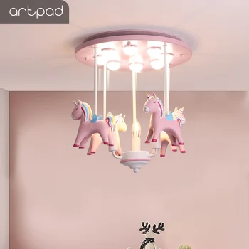 

Modern Pink Pony Children Room Pendant Light 9 Lighting Source Bedroom Living Room Nursey Lovely Surface Mounted Pendant Lamp