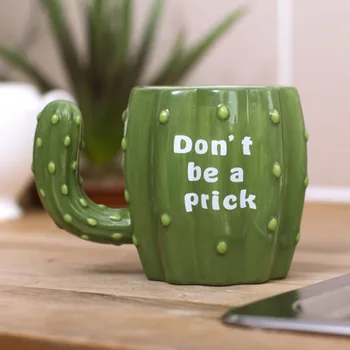 Taza de café de Cactus 3D, Taza de cerámica realista con mango de Cereus verde, Taza de té Desayuno 2018 INS Popular